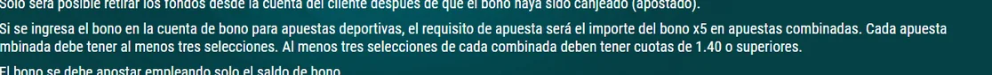 Regla del bono deportivo de bienvenida de 22Bet: el requisito de apuesta será el importe del bono por cinco en apuestas combinadas de al menos tres selecciones con cuotas de 1.40 o superiores