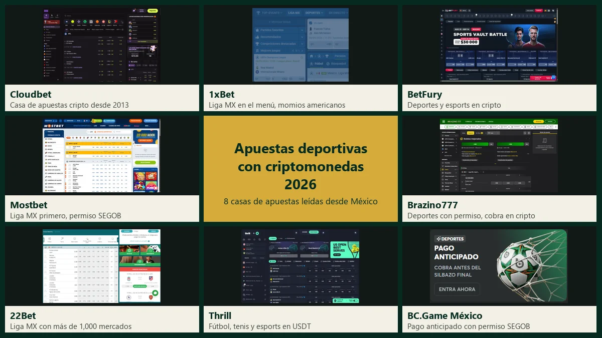 Apuestas deportivas con criptomonedas: las páginas de deportes de Cloudbet, 1xBet, BetFury, Mostbet, Brazino777, 22Bet, Thrill y BC.Game México