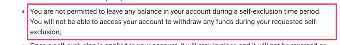 Página de juego responsable de BetFury en docs.betfury.com: no se permite dejar saldo en la cuenta durante la autoexclusión y no se puede acceder para retirar fondos mientras dure