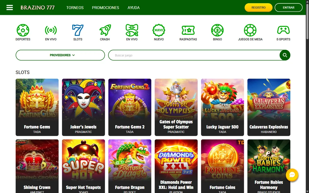 Sección de tragamonedas de Brazino777 México con Fortune Gems, Joker's Jewels y Gates of Olympus Super Scatter