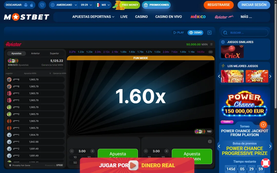 Página de Aviator en Mostbet México con la lista de torneos activos y sus bolsas en euros