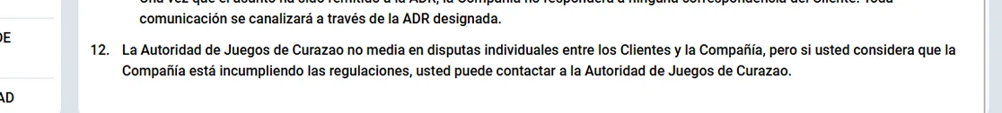 Párrafo final de la sección de resolución de disputas de mostbet.com.mx que nombra a la Autoridad de Juegos de Curazao
