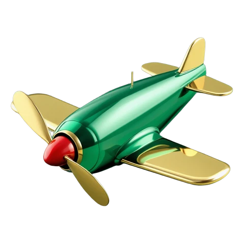 Avioncito de cristal verde con alas doradas subiendo