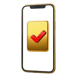 Celular dorado con una palomita roja en la pantalla
